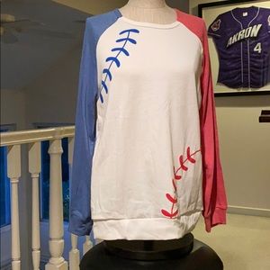 Red white blue baseball long sleeve tee